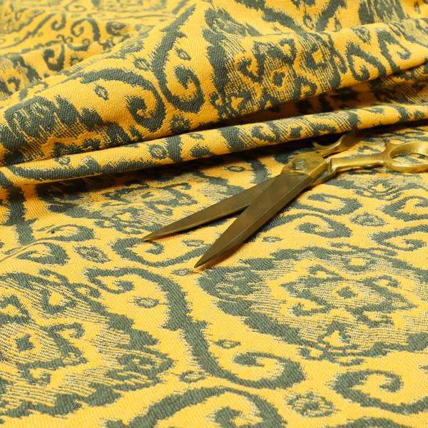 Grey Yellow Damask Medallion Pattern Chenille Upholstery Fabric JO-1176 - Roman Blinds