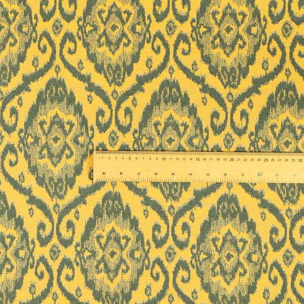 Grey Yellow Damask Medallion Pattern Chenille Upholstery Fabric JO-1176 - Made To Measure Curtains