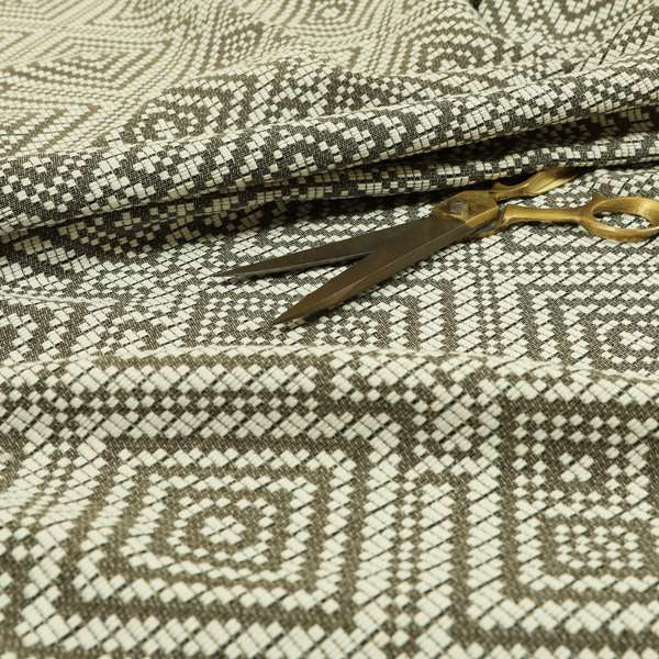 Brown Cream Colour Geometric Pattern Soft Furnishing Upholstery Fabric JO-1177 - Roman Blinds