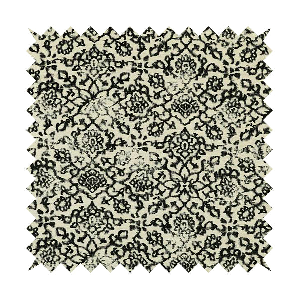 Floral Theme Pattern Black Beige Colour Soft Chenille Furnishing Fabric JO-1179 - Made To Measure Curtains