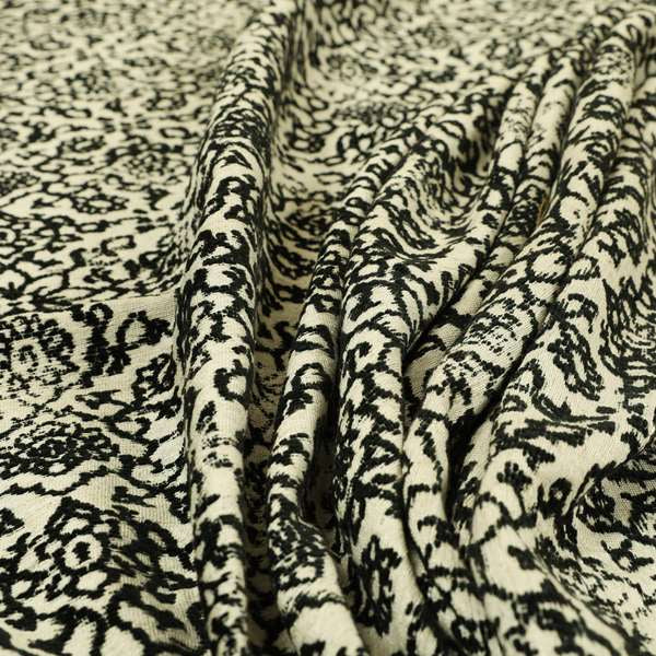 Floral Theme Pattern Black Beige Colour Soft Chenille Furnishing Fabric JO-1179