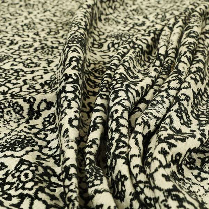 Floral Theme Pattern Black Beige Colour Soft Chenille Furnishing Fabric JO-1179 - Made To Measure Curtains