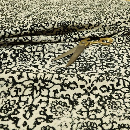 Floral Theme Pattern Black Beige Colour Soft Chenille Furnishing Fabric JO-1179 - Roman Blinds