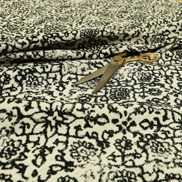 Floral Theme Pattern Black Beige Colour Soft Chenille Furnishing Fabric JO-1179 - Made To Measure Curtains