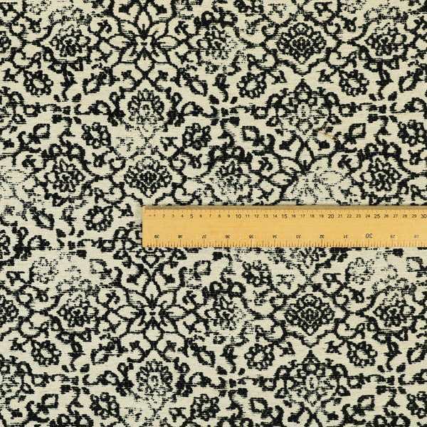 Floral Theme Pattern Black Beige Colour Soft Chenille Furnishing Fabric JO-1179 - Roman Blinds