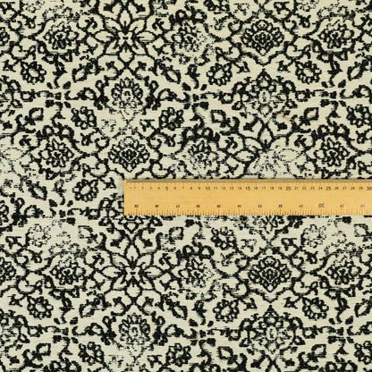 Floral Theme Pattern Black Beige Colour Soft Chenille Furnishing Fabric JO-1179 - Made To Measure Curtains