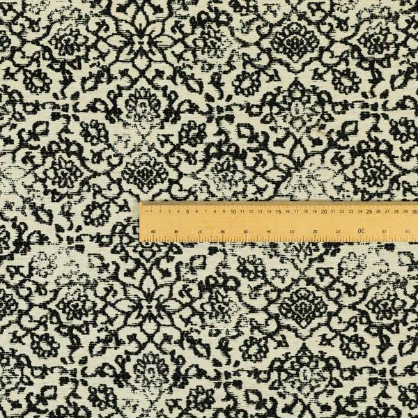 Floral Theme Pattern Black Beige Colour Soft Chenille Furnishing Fabric JO-1179