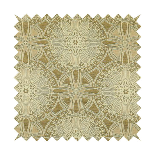 Floral Blossom Medallion Pattern In Natural Cream Colour Chenille Upholstery Fabric JO-1180