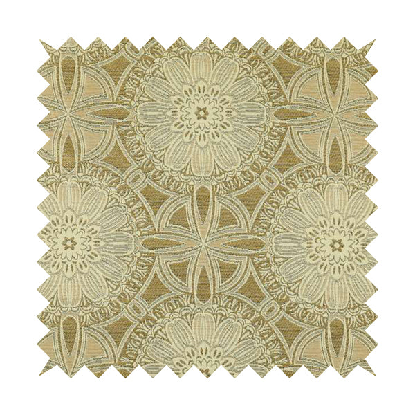 Floral Blossom Medallion Pattern In Natural Cream Colour Chenille Upholstery Fabric JO-1180 - Made To Measure Curtains