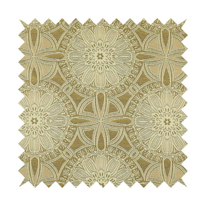 Floral Blossom Medallion Pattern In Natural Cream Colour Chenille Upholstery Fabric JO-1180 - Made To Measure Curtains