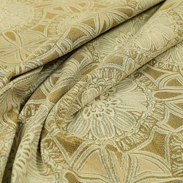 Floral Blossom Medallion Pattern In Natural Cream Colour Chenille Upholstery Fabric JO-1180 - Made To Measure Curtains