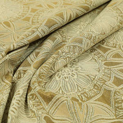 Floral Blossom Medallion Pattern In Natural Cream Colour Chenille Upholstery Fabric JO-1180 - Made To Measure Curtains