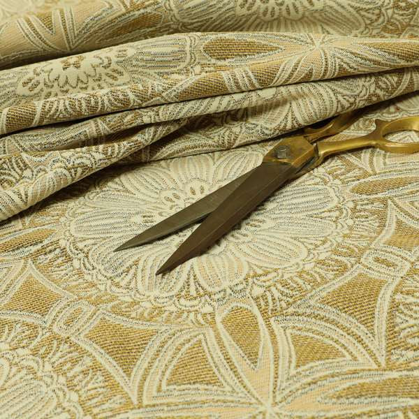 Floral Blossom Medallion Pattern In Natural Cream Colour Chenille Upholstery Fabric JO-1180 - Roman Blinds