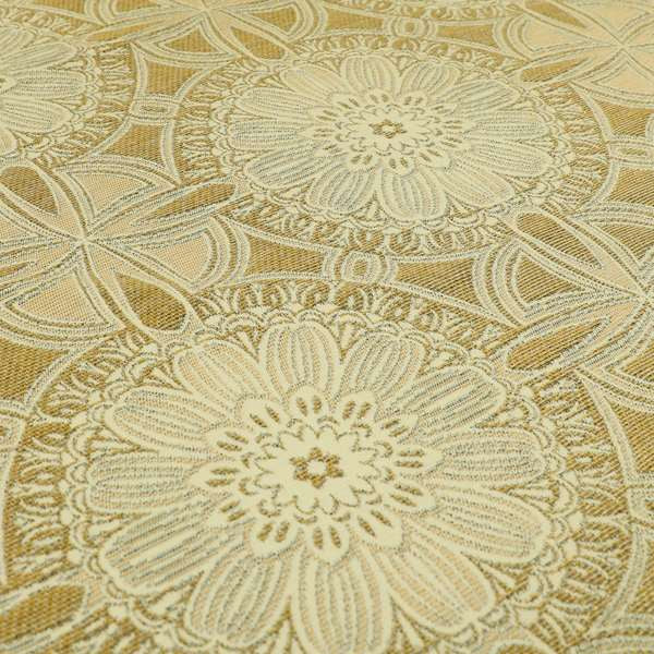 Floral Blossom Medallion Pattern In Natural Cream Colour Chenille Upholstery Fabric JO-1180 - Made To Measure Curtains