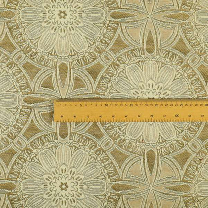 Floral Blossom Medallion Pattern In Natural Cream Colour Chenille Upholstery Fabric JO-1180 - Made To Measure Curtains