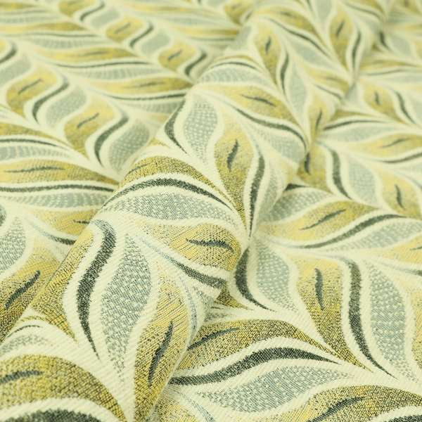 Floral Wave Pattern In Grey Yellow Colour Chenille Upholstery Fabric JO-1182