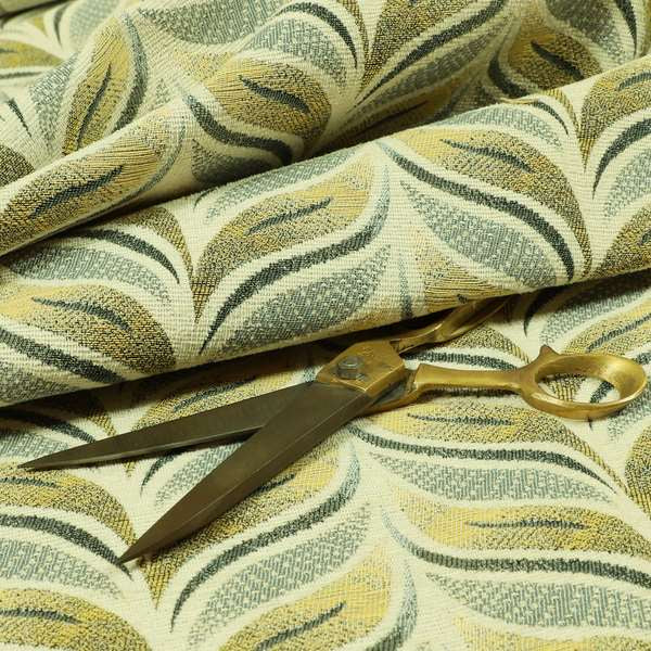 Floral Wave Pattern In Grey Yellow Colour Chenille Upholstery Fabric JO-1182