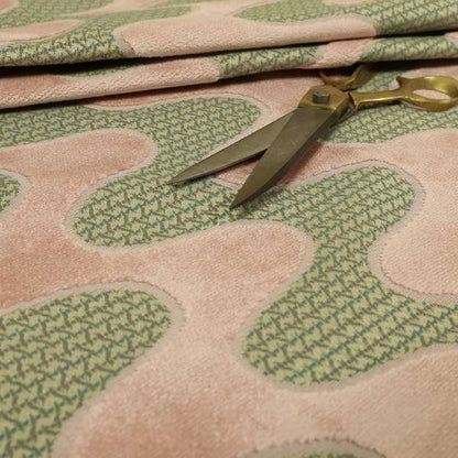 Vertical Wave Pattern Stripe Pink Colour Velvet Upholstery Fabric JO-1183 - Roman Blinds