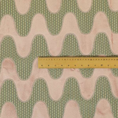 Vertical Wave Pattern Stripe Pink Colour Velvet Upholstery Fabric JO-1183