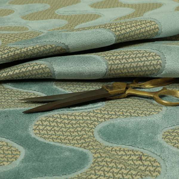 Vertical Wave Pattern Stripe Blue Colour Velvet Upholstery Fabric JO-1184 - Handmade Cushions
