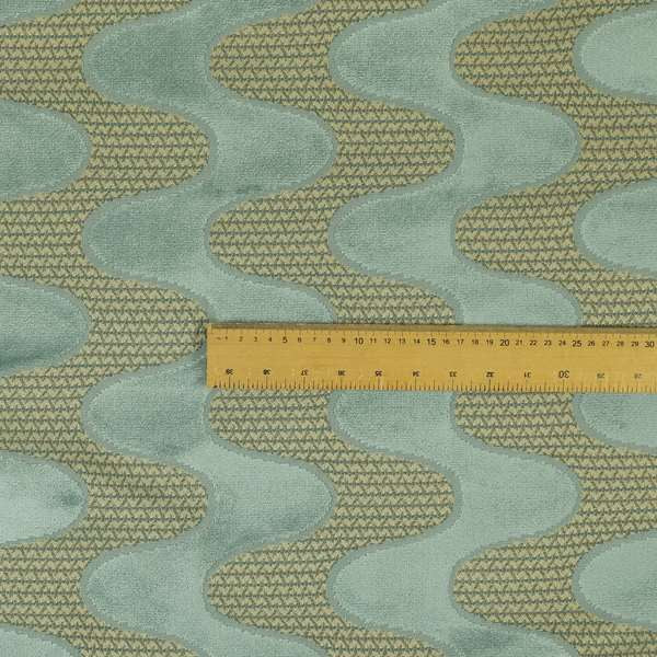 Vertical Wave Pattern Stripe Blue Colour Velvet Upholstery Fabric JO-1184