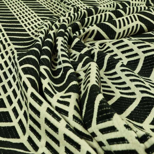 Chevron Theme Pattern Black Beige Colour Soft Chenille Furnishing Fabric JO-1186 - Roman Blinds