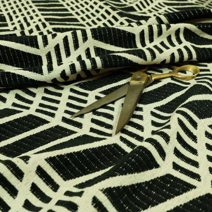 Chevron Theme Pattern Black Beige Colour Soft Chenille Furnishing Fabric JO-1186 - Made To Measure Curtains