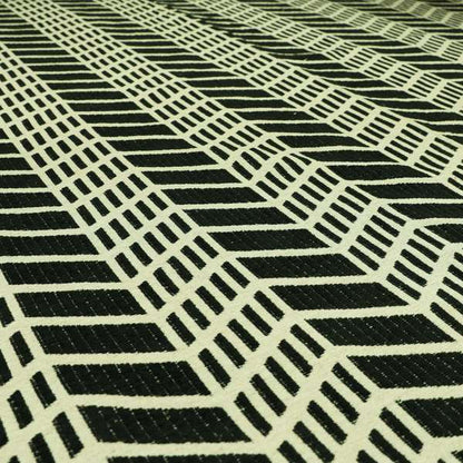 Chevron Theme Pattern Black Beige Colour Soft Chenille Furnishing Fabric JO-1186 - Roman Blinds