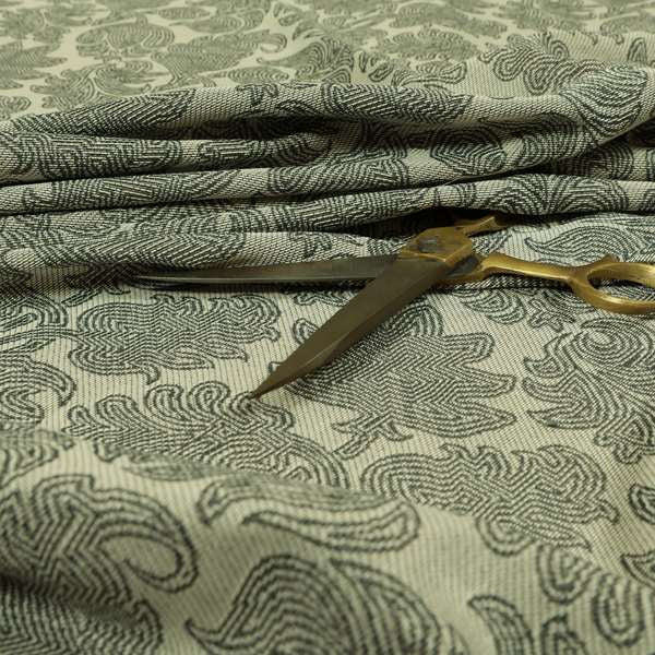 Grey Brown Coloured Floral Swirl Pattern Chenille Furnishing Upholstery Fabric JO-1189 - Roman Blinds