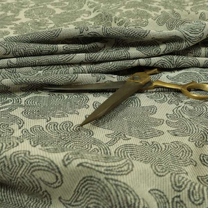 Grey Brown Coloured Floral Swirl Pattern Chenille Furnishing Upholstery Fabric JO-1189 - Made To Measure Curtains