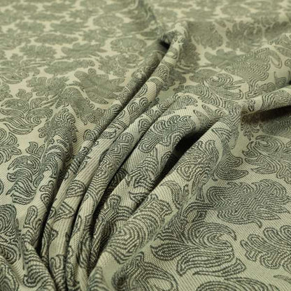 Grey Brown Coloured Floral Swirl Pattern Chenille Furnishing Upholstery Fabric JO-1189 - Roman Blinds