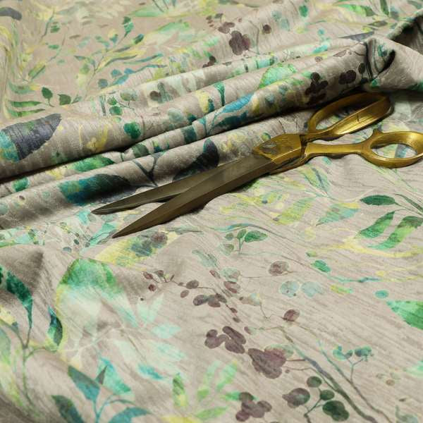 Soft Textured Velvet Floral Pattern Upholstery Fabrics In Grey Green Colour JO-1190 - Roman Blinds