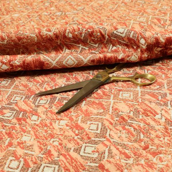 Burnt Orange Colour Raised Velvet Abstract Pattern Upholstery Fabric JO-1192 - Roman Blinds