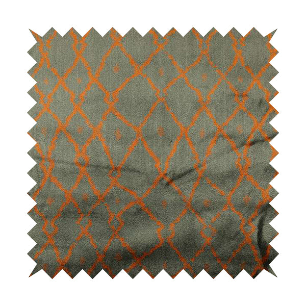 Trellis Full Pattern Velvet Material Grey Orange Colour Upholstery Fabric JO-1193