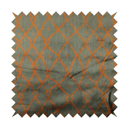 Trellis Full Pattern Velvet Material Grey Orange Colour Upholstery Fabric JO-1193 - Made To Measure Curtains