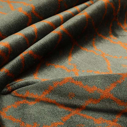 Trellis Full Pattern Velvet Material Grey Orange Colour Upholstery Fabric JO-1193 - Made To Measure Curtains