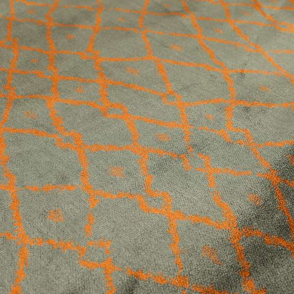 Trellis Full Pattern Velvet Material Grey Orange Colour Upholstery Fabric JO-1193 - Made To Measure Curtains