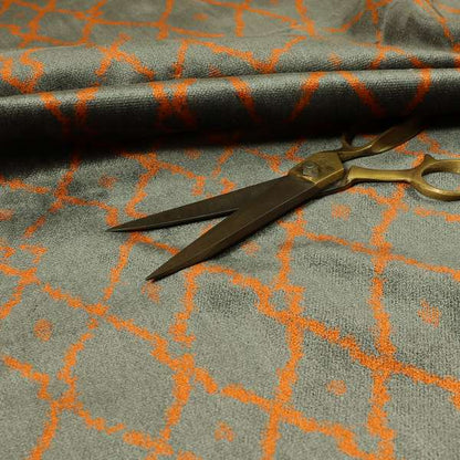 Trellis Full Pattern Velvet Material Grey Orange Colour Upholstery Fabric JO-1193 - Handmade Cushions