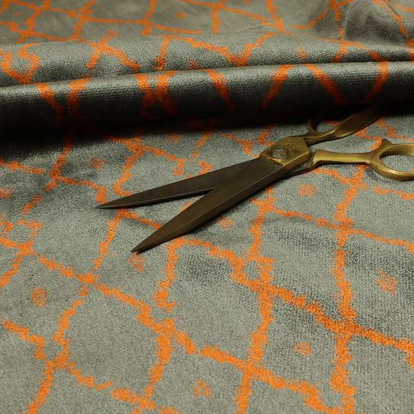 Trellis Full Pattern Velvet Material Grey Orange Colour Upholstery Fabric JO-1193 - Made To Measure Curtains