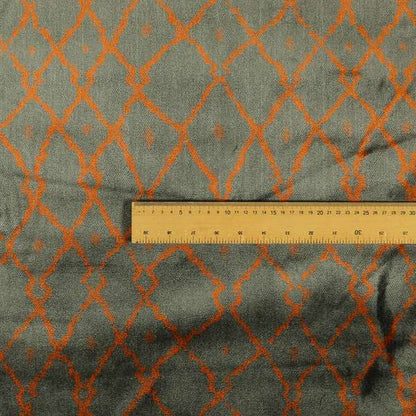 Trellis Full Pattern Velvet Material Grey Orange Colour Upholstery Fabric JO-1193 - Made To Measure Curtains