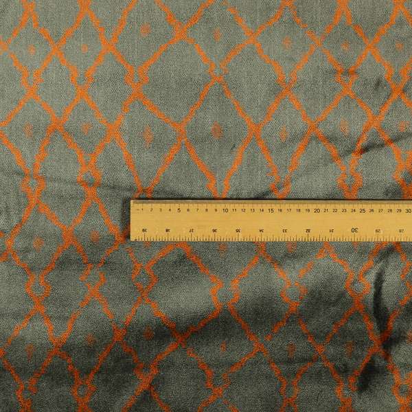 Trellis Full Pattern Velvet Material Grey Orange Colour Upholstery Fabric JO-1193