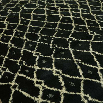 Trellis Full Pattern Velvet Material Navy Cream Colour Upholstery Fabric JO-1194