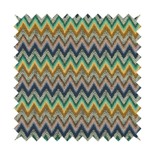 Colourful Orange Green Blue Chevron Striped Upholstery Furnishing Fabric JO-1195