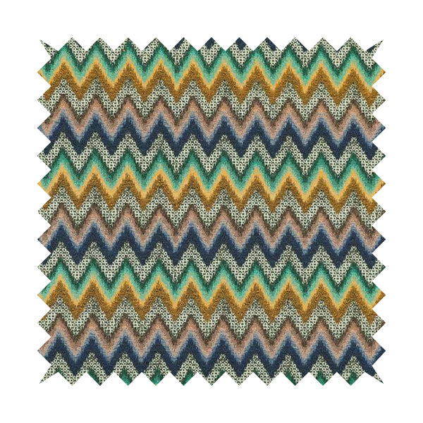 Colourful Orange Green Blue Chevron Striped Upholstery Furnishing Fabric JO-1195 - Made To Measure Curtains