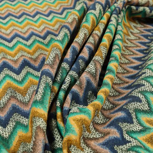 Colourful Orange Green Blue Chevron Striped Upholstery Furnishing Fabric JO-1195