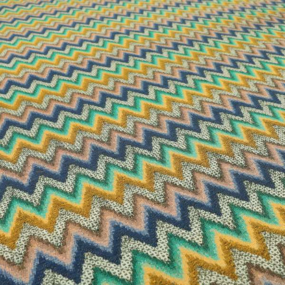 Colourful Orange Green Blue Chevron Striped Upholstery Furnishing Fabric JO-1195 - Made To Measure Curtains