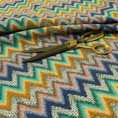 Colourful Orange Green Blue Chevron Striped Upholstery Furnishing Fabric JO-1195