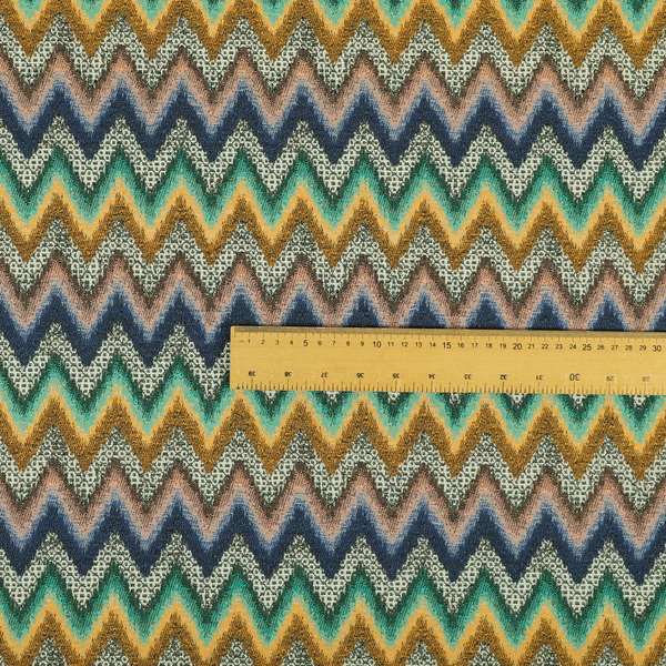 Colourful Orange Green Blue Chevron Striped Upholstery Furnishing Fabric JO-1195 - Made To Measure Curtains