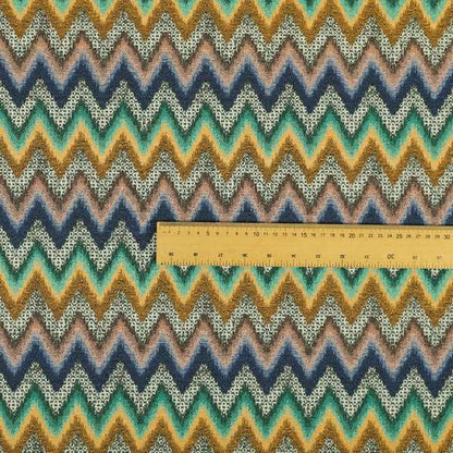 Colourful Orange Green Blue Chevron Striped Upholstery Furnishing Fabric JO-1195 - Made To Measure Curtains