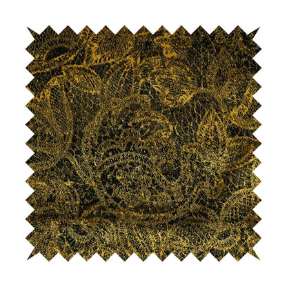 Floral Full Pattern Soft Velvet Black Yellow Gold Colour Upholstery Fabric JO-1197 - Roman Blinds